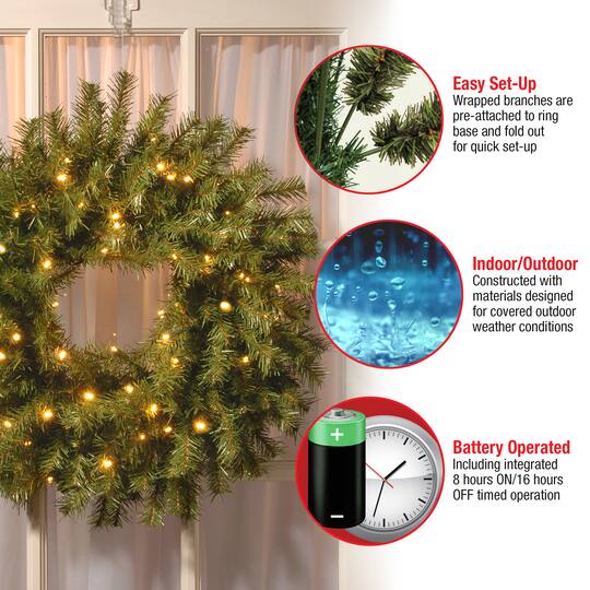 24" Norwood Fir Wreath With Warm White LED Lights
